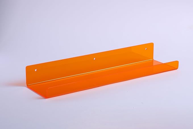 upsimples 4 Pcs 15" Acrylic Shelves for Wall Decor and Display, Orange | Cute Floating Shelf for Perfume, Skincare, Nail Polish, Wall Organizer for Bedroom, Living Room, Playroom, Room Décor