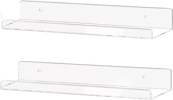 Weiai Clear Acrylic Shelves 15" Floating Wall Mount Ledge Display Bookshelf 2Pack