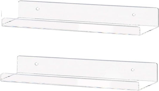Weiai Clear Acrylic Shelves 15" Floating Wall Mount Ledge Display Bookshelf 2Pack