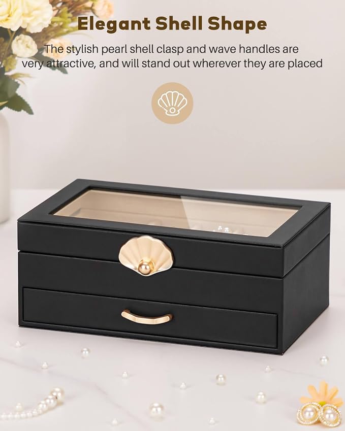 Enthralite Jewelry Box with 1 Drawers : Jewelry Display Organizer for Earrings Necklaces - Gift for Girls Women | Black