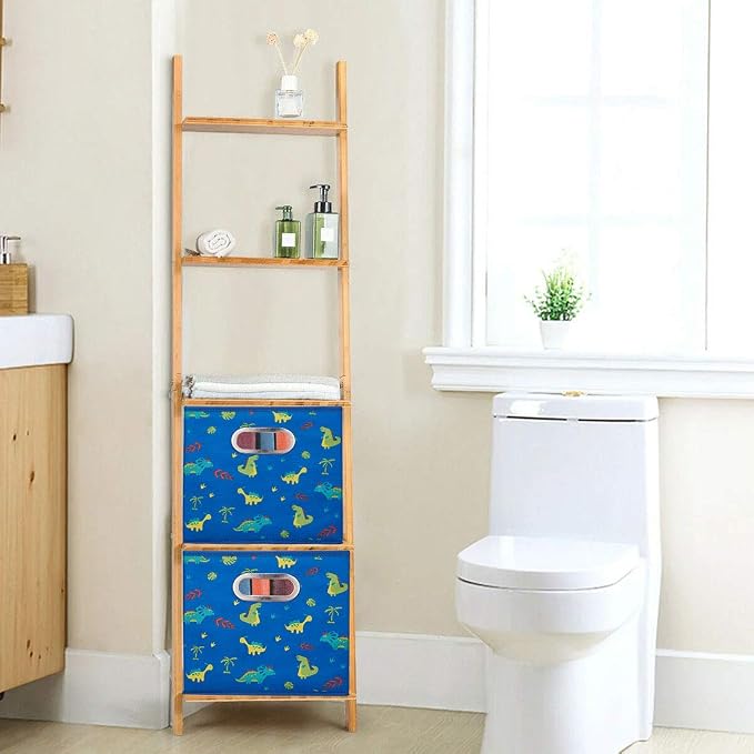 Cloth Storage Bins Set of 4 Thick Fabric Drawers Foldable Cubes Basket Organizer Container with Dual Metal Handles for Shelf Cabinet Bookcase Boxes Sky-Blue 13x13x13 inch