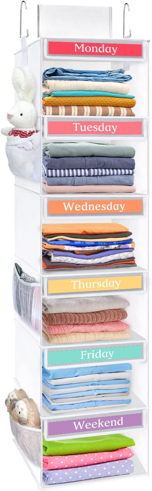 Fixwal Weekly Kids Clothes Organizer 6-Shelf Hanging Closet Storage White