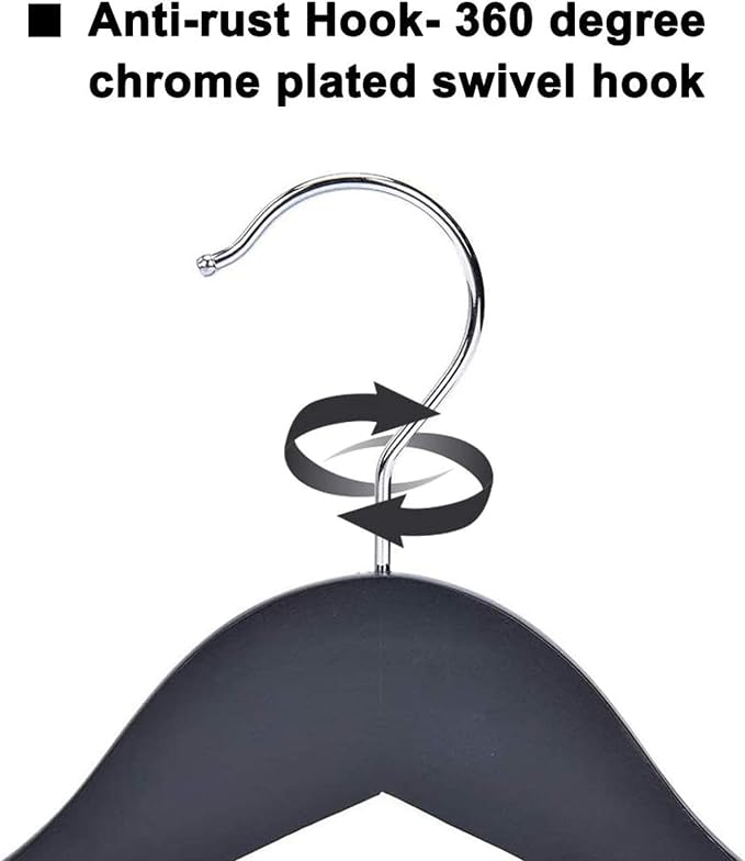 JS Hanger Wooden Suit Hangers, 6 Pack Extra-Wide Shoulder Wood Coat Hangers with Non Slip Pant Bar, Extra Smooth and Splinter Free Black Finish