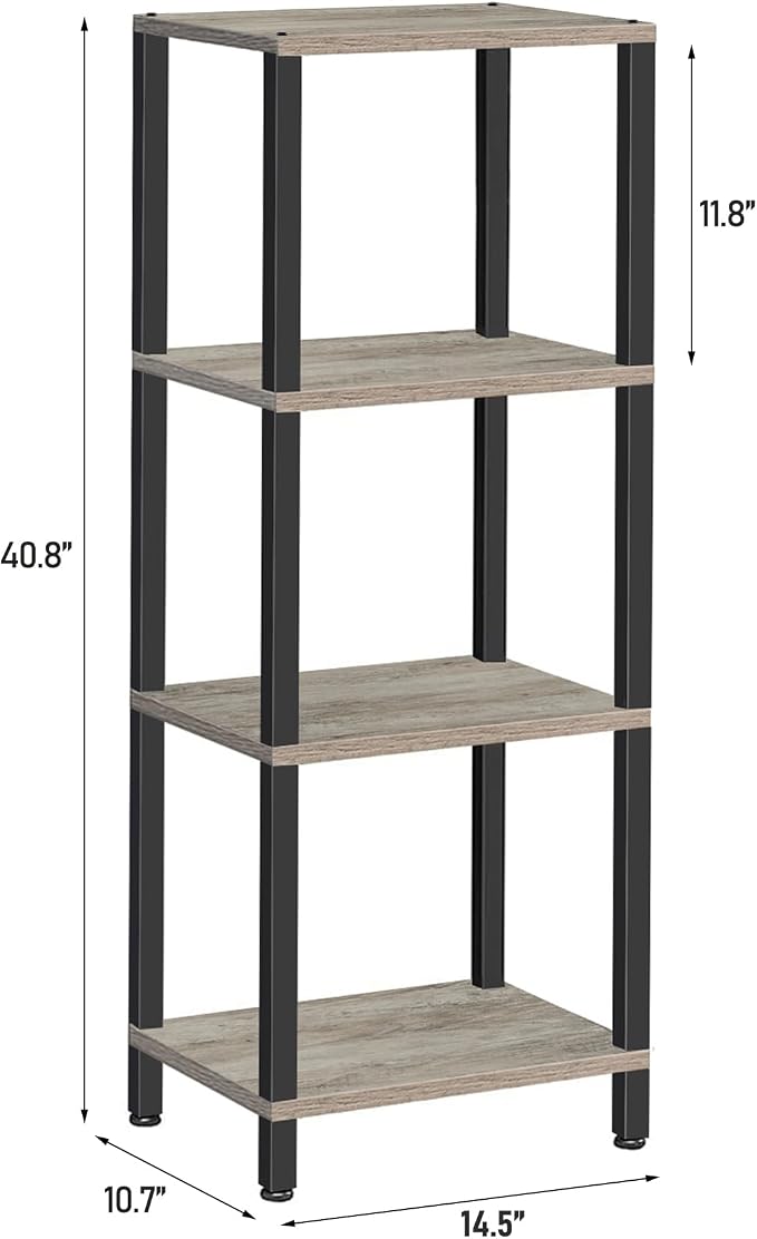 TUTOTAK Bookshelf, 4-Tier Tall Book Shelf, Narrow Bookcase for Small Space, DIY Stackable Bookshelf, for Living Room, Office, Study, Entryway, Industrial, Greige and Black BS01BG004