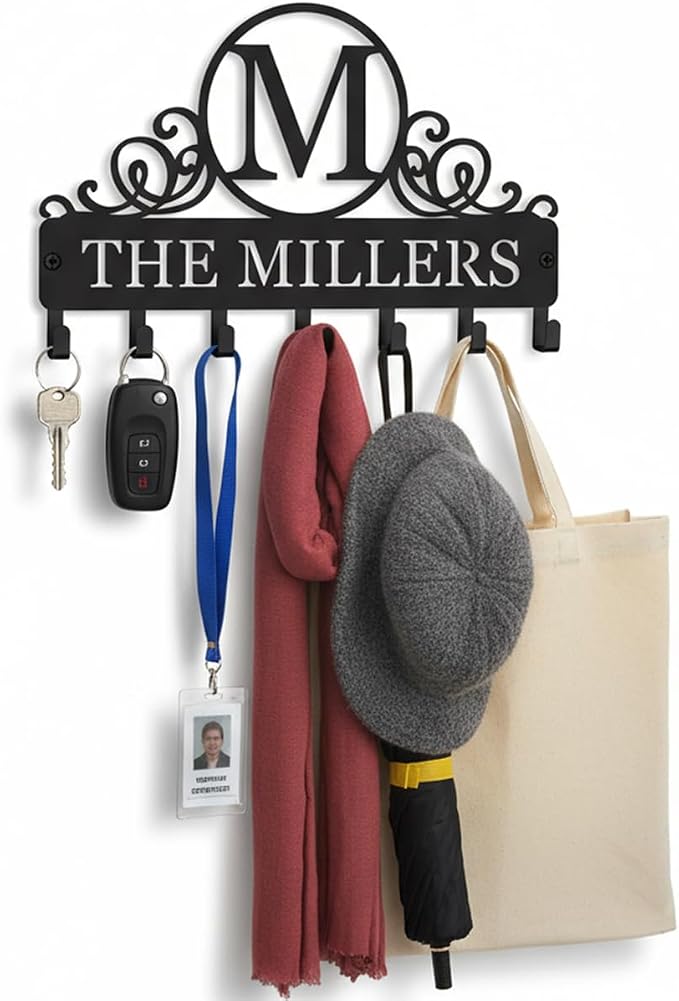 Key Holder Wall Mount, Personalized Adhesive Key Holder Hook for Wall, Metal Key Rack for Housewarming Gift
