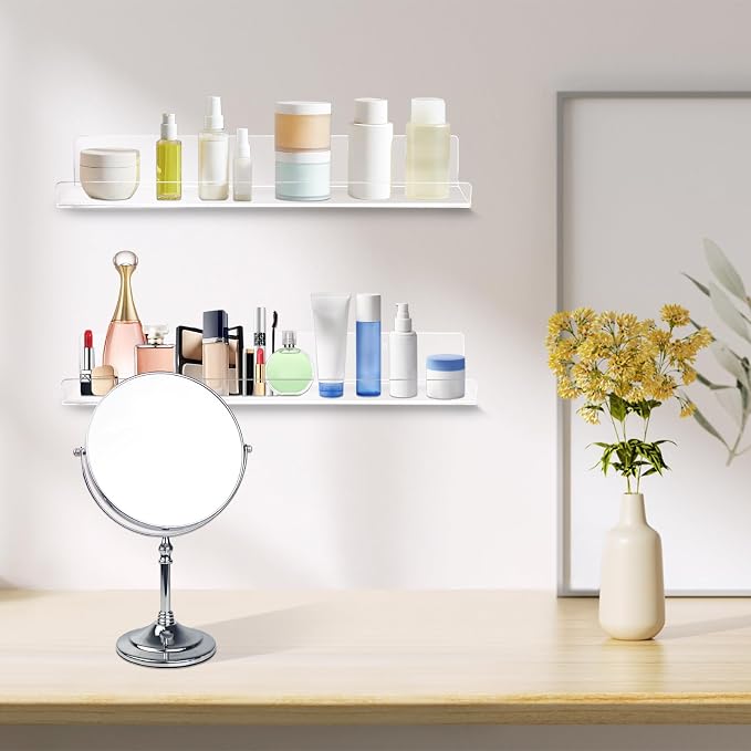 Dezzer 6 Pack Acrylic Shelves for Wall, 15" Clear Acrylic Floating Shelves for Bathroom Bedroom, Invisible Bookshelf Wall Ledge Storage Shelf Books Perfume Toys Action Figure Display Shelves