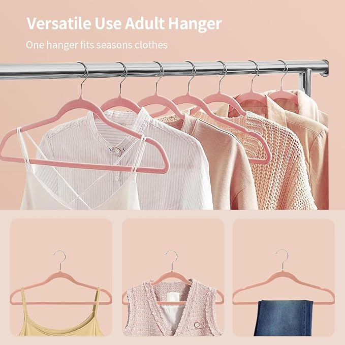 Stormix Adult Velvet Hangers Non-Slip Shoulder Notches, 17.3'' 52 Pack Pink