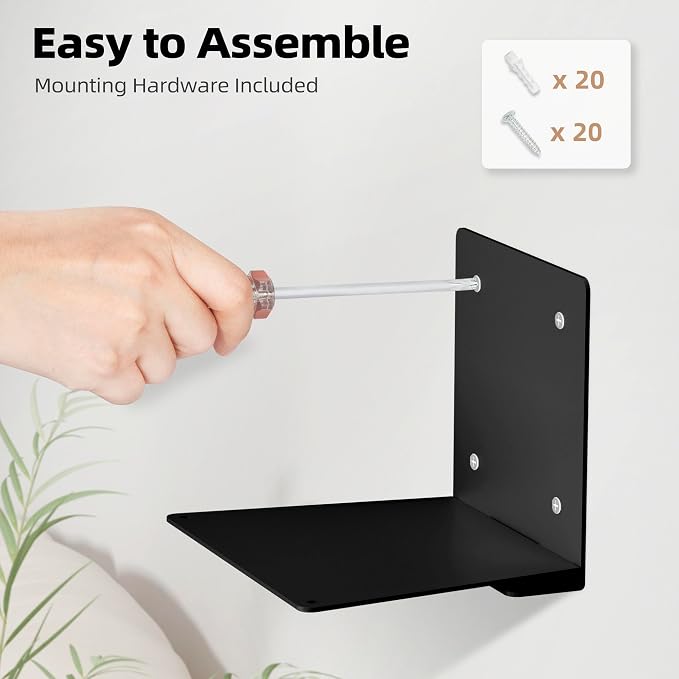 STORAGE MANIAC Floating Book Shelves for Wall Mounted Invisible Floating Bookshelves Heavy-Duty Steel Hidden Bookshelf Hanging Bookshelves for Bedroom Living Room Office, Black 4-Pack Large