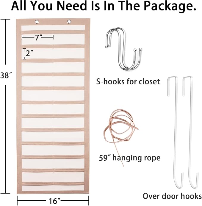 Artilife Hanging Headband Holder for Over The Door and Closet, 24 Slots Felt Head Band Organizer Shelf