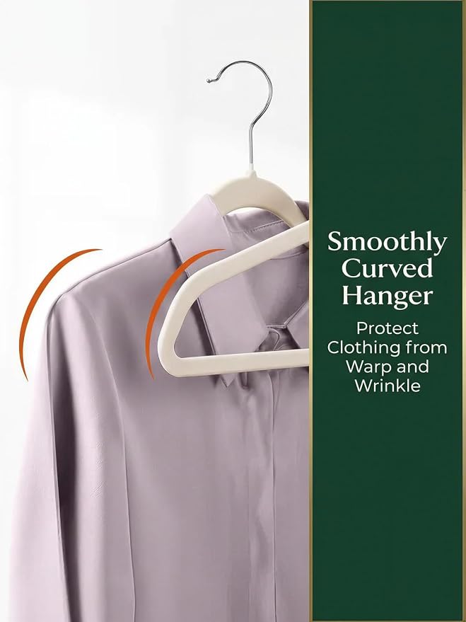 HOUSE DAY Ivory Velvet Hangers 100 Pack - Non Slip Felt Hangers Closet Essentials, Space Saving Hanger, Gentle on Clothes, Sturdy Shoulder Design