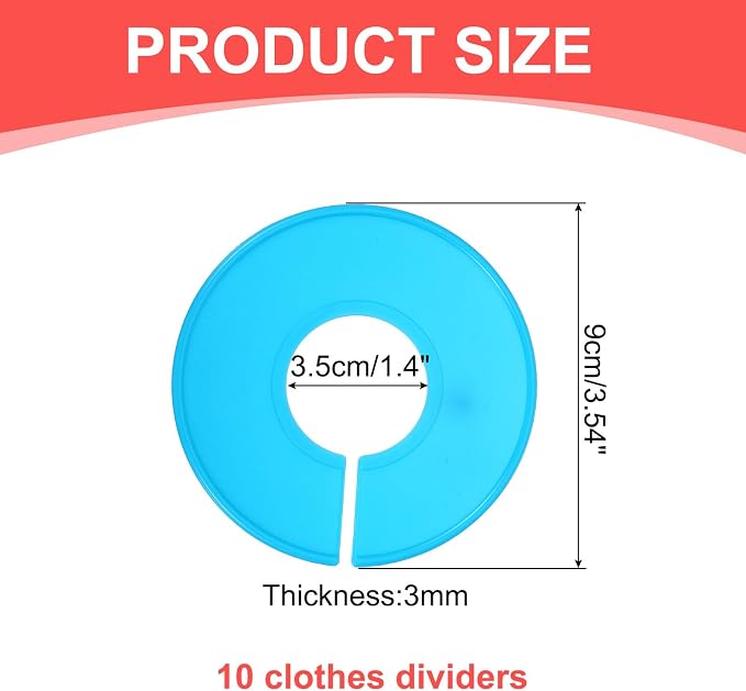 uxcell 10 Pcs Clothes Dividers,Round Closet Rack Dividers Clothing Rack Size Dividers Blank Labels Writable & Reusable for Hanging Clothes Sorting Size, Light Blue