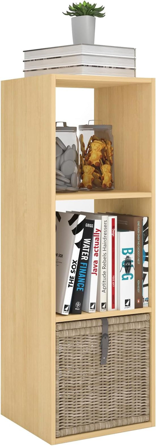 3 Cube Shelf with Anti-Tipping Kits + Reversible Open Back Bookcase, Multi Layer and Multi Grid Partition Layout (Oak 11in)