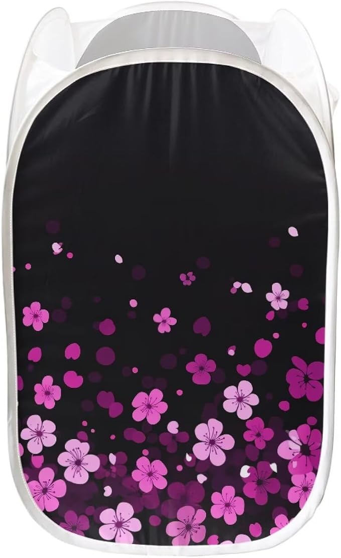 AFPANQZ Mesh Pop-Up Laundry Hampers Collapsible Clothes Basket with Side Pocket, Cherry Blossom Foldable Save Place Steel Frame and Easy to Fold 61L, 13.5x13.5x21 inches