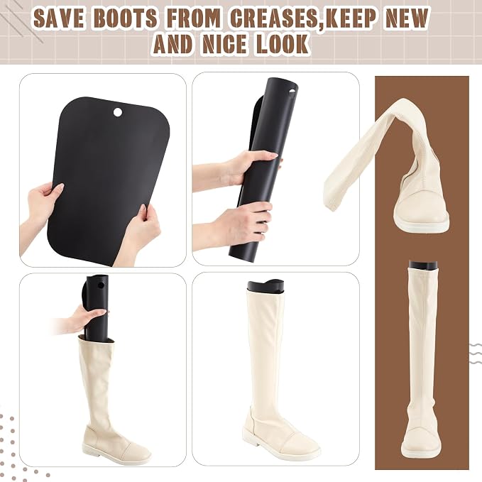 Boot Storage Bag Set for Tall Boots, 3 Pack (2 Tall + 1 Mid), with 6 Boot Shapers, Dustproof Clear Window Shoes Organizer for Closet Travel Cowboy