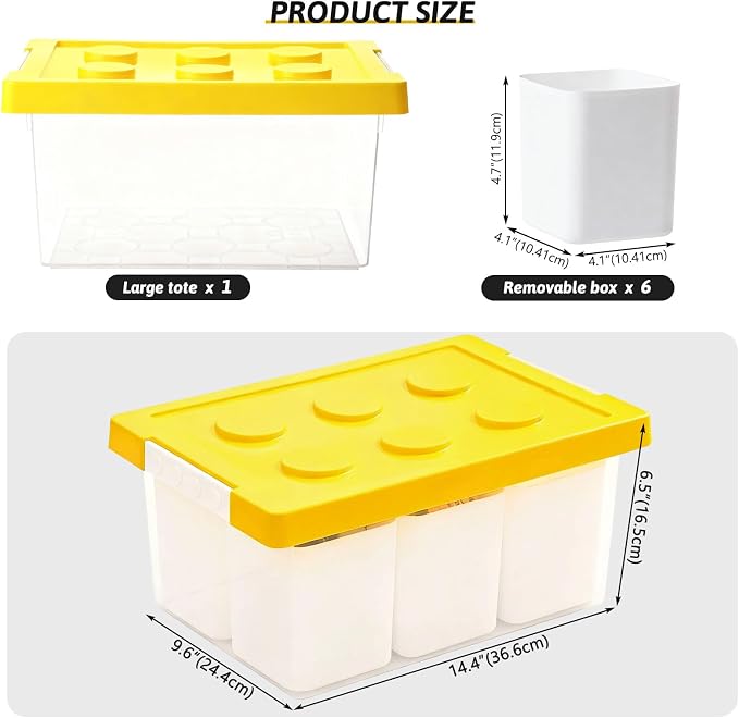 Plastic Storage Bins with Lids, Art Craft Supply Organizer Box with Brush Pot, Multipurpose Stackable Storage Containers for Organizing Tool, Craft, Crayon,Sewing(Yellow)