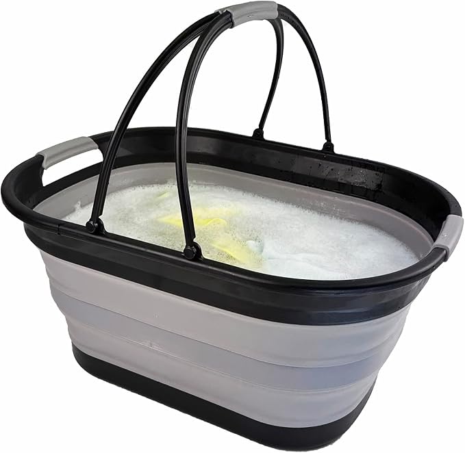 SAMMART 38L (10 Gallons) Collapsible Plastic Laundry Basket - Foldable Storage Container/Organizer - Portable Washing Tub - Space Saving Laundry Hamper (Black/Alloy Grey)