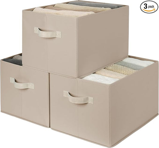 StorageWorks Storage Baskets for Shelves, Closet Organization and Storage Bins, Fabric Organizer Baskets for Clothes, Light Brown, 3-Pack, Extra Large