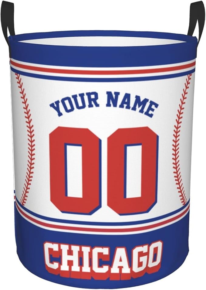 Chicago Custom Laundry Hamper Personalized Laundry Basket Customized Name And Number Collapsible Storage Basket for Bedroom Bathroom Living Room Baseball Fan Gifts