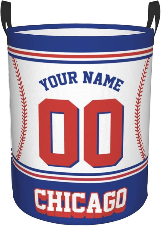 Chicago Custom Laundry Hamper Personalized Laundry Basket Customized Name And Number Collapsible Storage Basket for Bedroom Bathroom Living Room Baseball Fan Gifts
