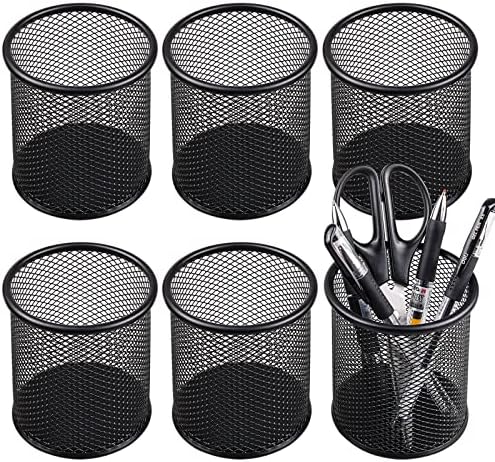 QYH Mesh Pencil Cup for Desk 6 Pack, Black Pen Holder 3.54"x3.93"