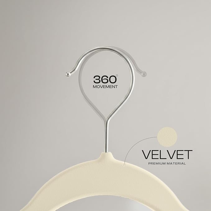 Utopia Home Velvet Hangers, 20 Pack, Ivory | Luxury Non-Slip Slim Pant & Coat Hangers, Strong Space-Saving Clothes Hangers with Pants Bar and 360° Swivel Hook