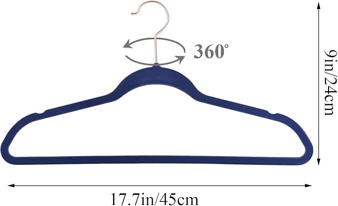 VECELO Premium Velvet Clothes Hangers Suit Heavy Duty (50 Pack)-Non Slip & Space-Saving with 6 Finger Clips & Tie Rack Excellent for Men and Women,Dark Blue