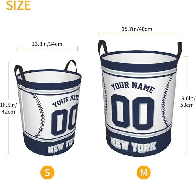 Custom New York Laundry Hamper Personalized Laundry Basket Customized Name And Number Collapsible Storage Basket for Bedroom Bathroom Living Room Baseball Fan Gifts