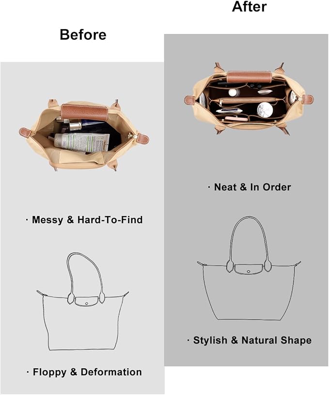ZTUJO Purse Organizer Insert For Handbags, Silky Bag Organizer With 2 Zippers For Speedy Neverful Tote and More (Brown, X-Large)