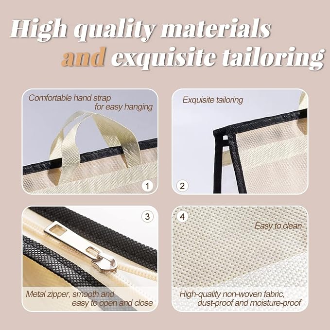 5 PCS Hanging Handbag Storage Organizer Non-Woven Transparent Dust-proof Homewares Purse Wallet Closet Storage Bag with Zipper and Handle (L)