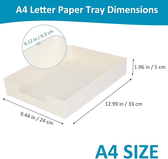 Paper Tray, 1-Pack Letter Tray, Desk Tray Organizer, Plastic A4 Letter-Size Printer Paper Holder, Rectangular Desktop Stackable File Mail Document Storage Container for Office Supplies School Home