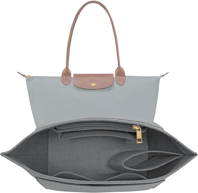 LOUKAYCCI Felt Purse Organizer Insert for Longchamp Le Pliage M Handbag Insert (Light Grey, Medium)