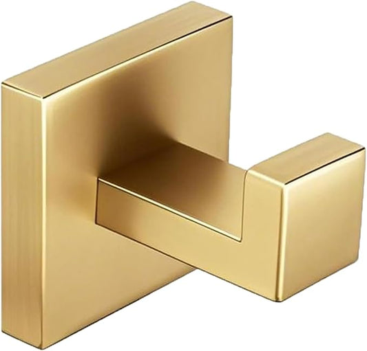 Nolimas Towel Hook Stainless Steel Bathroom Rustproof Clothes Towel Coat Hook Wall Mounted Square Toilet Kitchen, Heavy Duty Door Hanger, 1 Pack, Brushed Gold