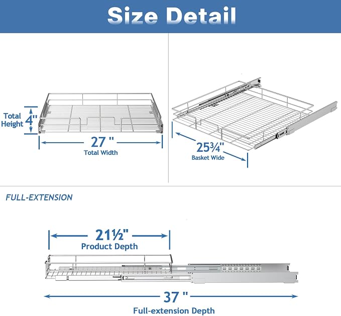 LOVMOR Pull Out Cabinet Organizer and Storage 27" W x 21½" D, Slide Out Shelves for Kitchen Cabinets