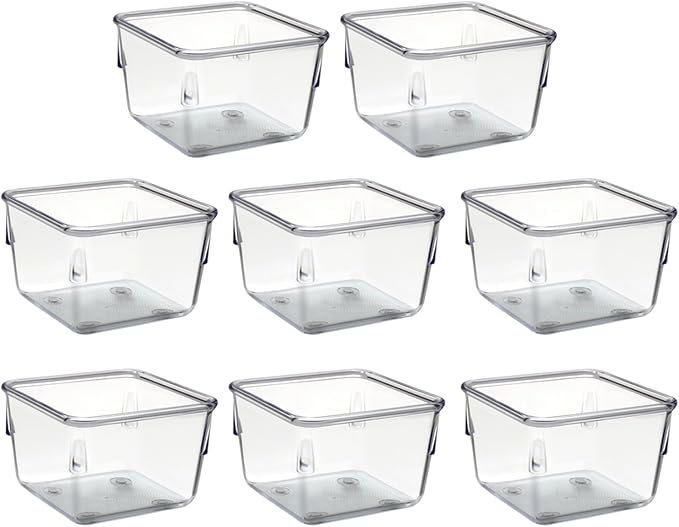 Acrimet 8 Pack Clear Plastic Drawer Organizer Box Set, Square 3" X 3" X 2" Crystal Desk Drawer Trays and Dividers, Storage Bins for Office, Makeup, Kitchen, Bathroom and Junk Drawer