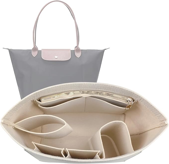 Lckaey Purse Organizer Insert for longchamps bags for women(Large) Handbags Organizer 1012BEIGE-L