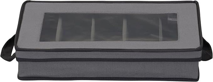 Household Essentials Windowed Flatware Storage Chest, 5 Compartment Storage with Serving Utensil Pouch, Removable Lid, Stackable, Foldable, Gray