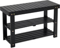 BEEFURNI Wooden Shoe Rack Bench, 3-Tier Wooden Shoe Organizer for Entryway, Aciaca Bench with Shelf, Solid Wood Shoe Storage Bench for Doorway, Hallway, Bathroom, 300 LBS, 1-Year Warranty, Black