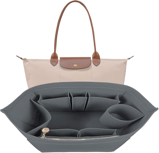 Lckaey Organizer Insert For Long Champ Le Pliage Purse organizer Premium Felt 1012-25Grey-S