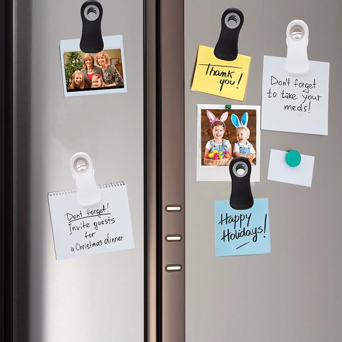 All Purpose Magnetic Clips - Chip & Bag Clips, Refrigerator Magnets for Bread, Snack & Food Bags (Pack of 10, Black & White Colors)