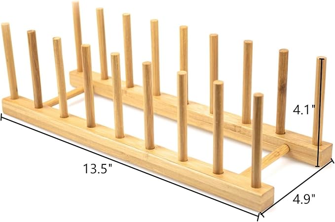 Lawei 4 Pack Bamboo Dish Drying Rack, Plate Rack Stand Pot Lid Holder, Dish Organizer Racks for Plates, Cups, Bowls, Cutting Board, Drying Rack Stand Drainer, Kitchen Cabinet Organizer