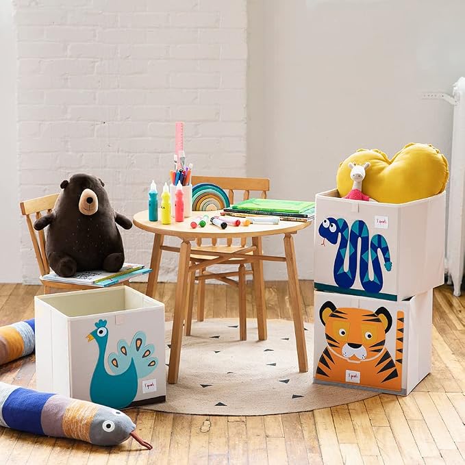 3 Sprouts Toy Storage Cube Bin, Foldable Storage Box, Peacock | Foldable organizer, Playroom or nursery toy storage, Cube shelf compatible, Toys books clothes storage, Folds flat
