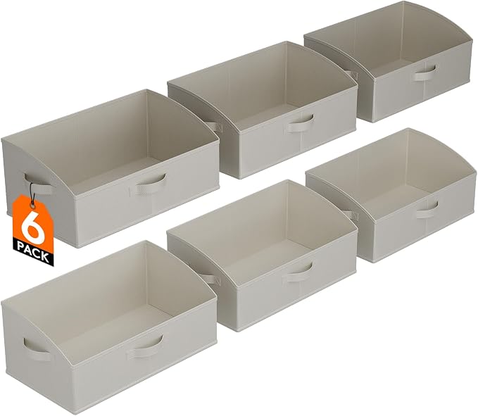 Lifewit Extra Large Trapezoid Closet Storage Bins for Shelf, 6 Packs Non-woven Closet Organizer Baskets with Handles, Foldable Clothes Containers Boxes for Clothing, Book, Purse, 23L, Light Gray
