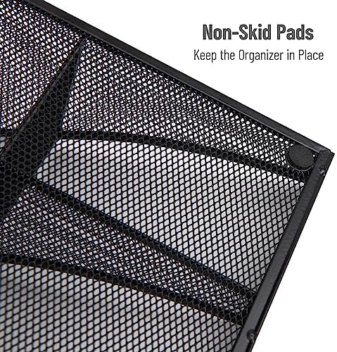 Mind Reader Countertop Organizer, 2 Tier Mesh Storage Caddy with 11 Compartments for Office Supplies, Breakroom Essentia