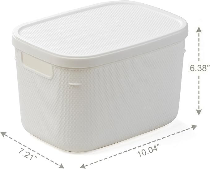 BINO | Plastic Storage Bins with Lids, 5.5 Liter - 3 Pack, White | THE TWILL COLLECTION | Plastic Bins for Organization | Woven Storage Baskets for Organizing | Pantry Shelf Organizer Basket Bin
