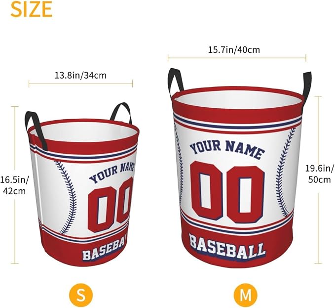 Custom Baseball Laundry Hamper Personalized Laundry Basket Customized Name And Number Collapsible Storage Basket for Bedroom Bathroom Living Room Baseball Fan Gifts