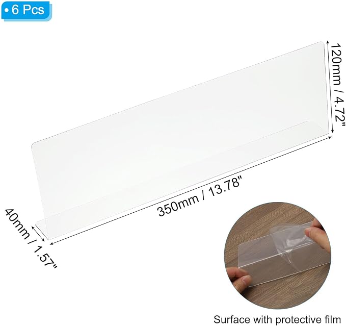 PATIKIL 6 Pack Shelf Dividers for Closet Organization, 13.8x1.57x4.7 Acrylic Closets Separator Kitchen Cabinet Shelves Under Bed Blocker for Bedroom Kitchen Office, Clear