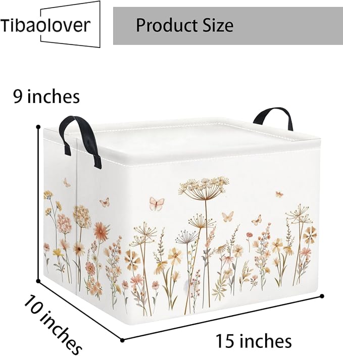 Rectangular Baby Kids Storage Basket for Home Kitchen Girls Cute Toy Storage Bin Organizer Shelf Book Room Decor(Line Flower)