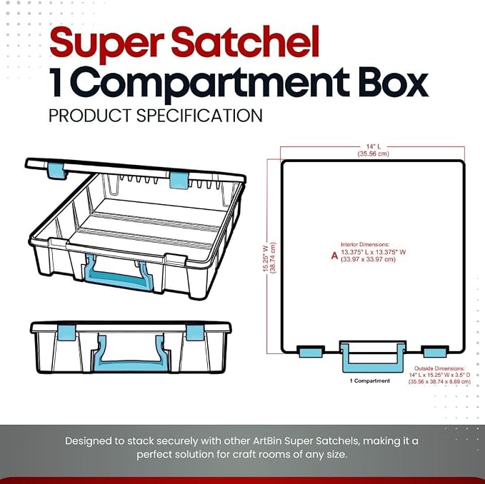 ArtBin Super Satchel 1 Compartment Box Clear Craft Organizer Storage Case