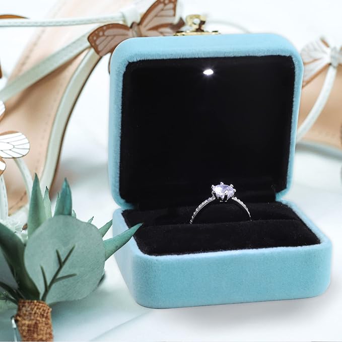 Velvet Ring Box with LED Light Jewelry Display Gift Box for Proposal,Engagement, Wedding