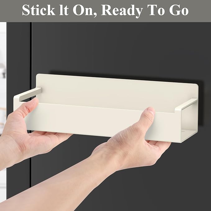 HuggieGems 4 Pack Magnetic Spice Rack Organizer for Refrigerator and Oven, Cream White Fridge Organizers and Storage for Kitchen